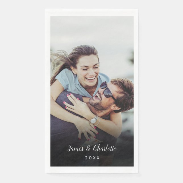 Minimalist Personalised Photo Script Name Date Napkin (Front)