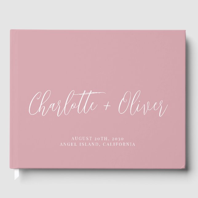 Minimalist Personalised Script Pink Wedding Guest Book (Front)