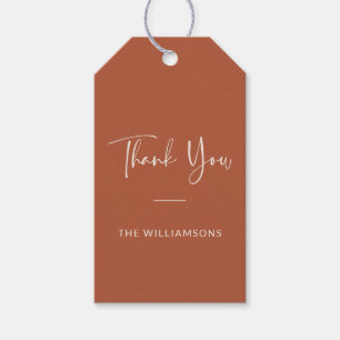 Minimalist Personalised Terracotta Rust Thank You Gift Tags