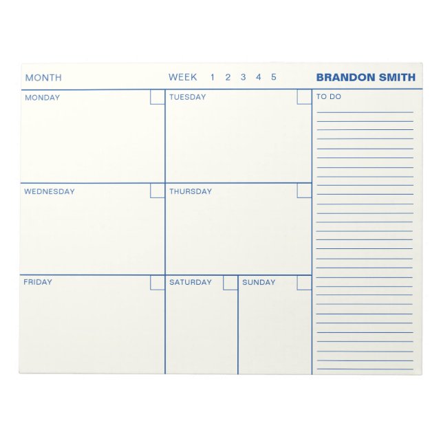 Minimalist Personalised Weekly Planner Agenda Note (Front)