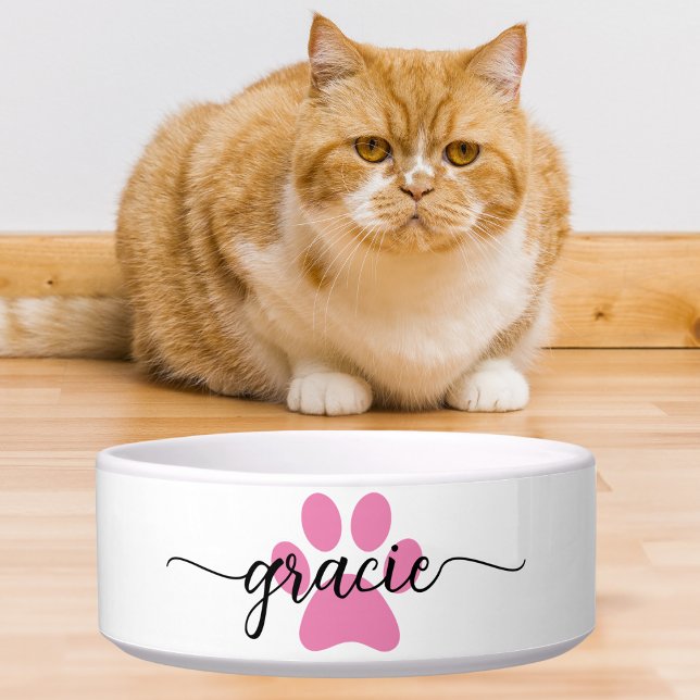 Minimalist Pet Name Paw Print Dog Cat Food Water Bowl (Creator Uploaded)