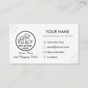 Minimalist Pet Sitter Business Card Custom Logo
