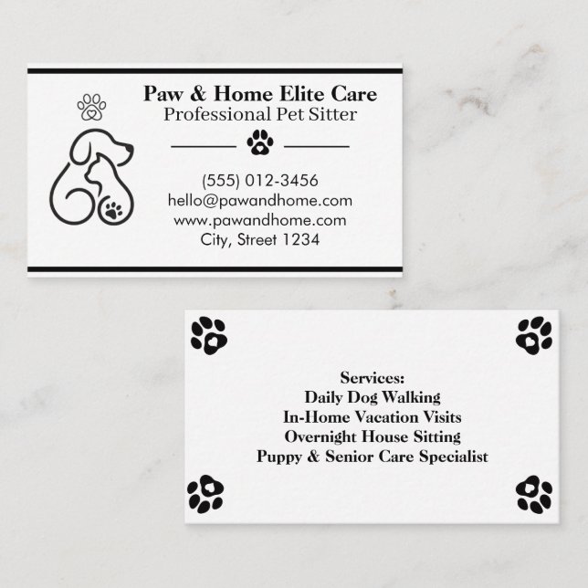 Minimalist Pet Sitter Business Card | Professional (Front/Back)