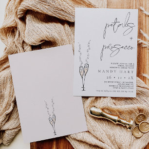 Minimalist Petal and Prosecco Bridal Shower Invita Invitation