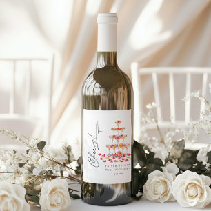 Minimalist Petals and Prosecco Cheers Bridal Wine Label