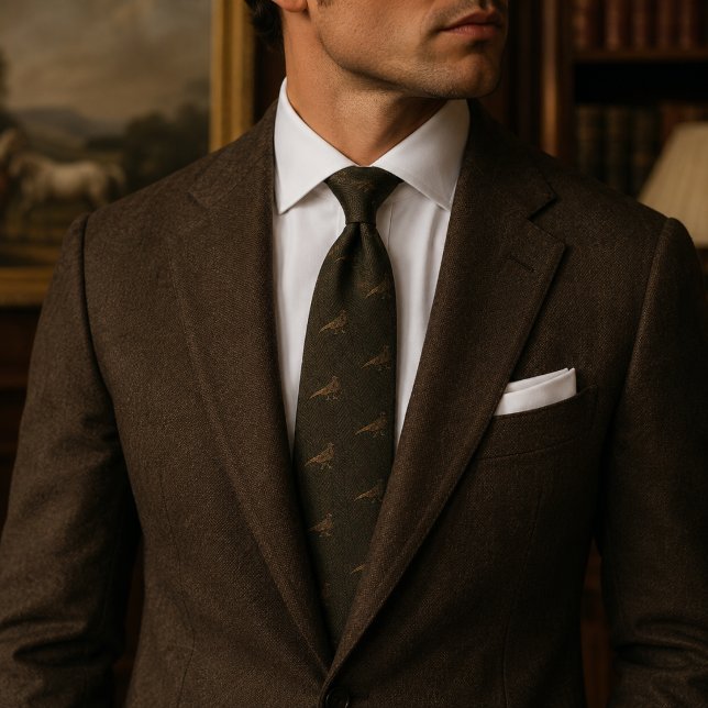 Minimalist Pheasant Bird on Brown Herringbone Tie (Creator Uploaded)
