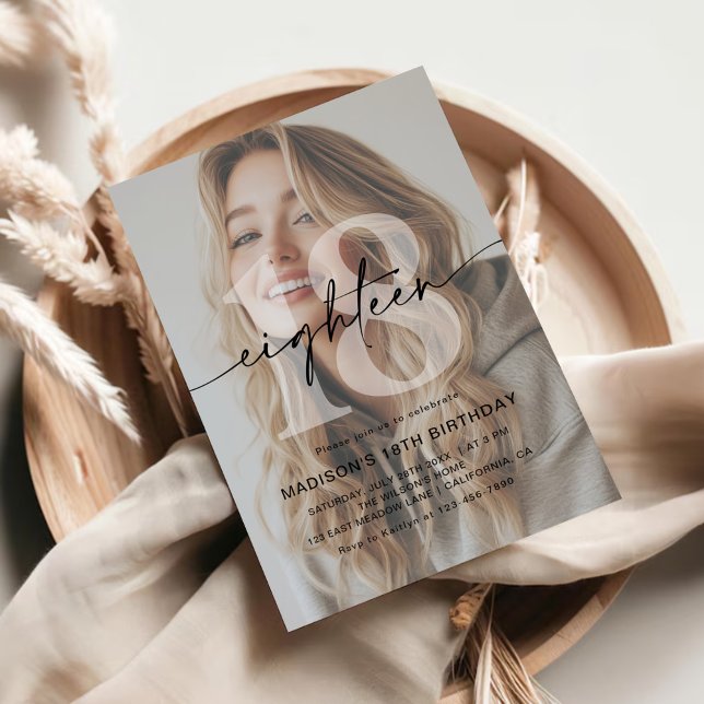 Minimalist Photo 18th Birthday Party Invitation (Creator Uploaded)