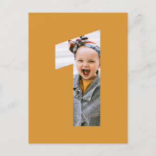 Minimalist Photo 1st Birthday CUSTOM COLOR Yellow Invitation Postcard