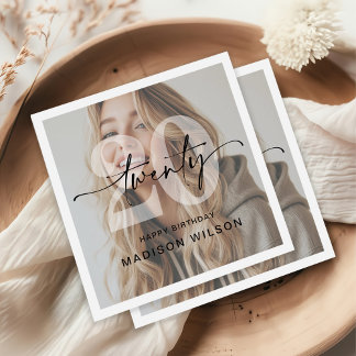 Minimalist Photo 20th Birthday Party Napkin