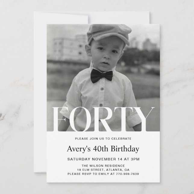 Minimalist Photo 40th Birthday Invitation For Men (Front)