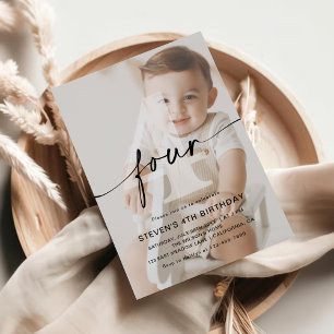 Minimalist Photo 4th Birthday Party Invitation