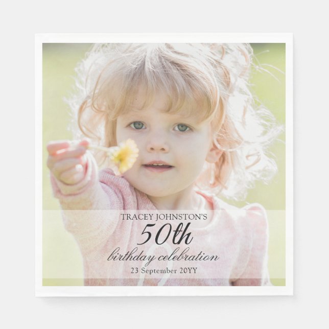 Minimalist Photo 50th Birthday Napkin (Front)