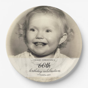Minimalist Photo 60th Birthday Paper Plate