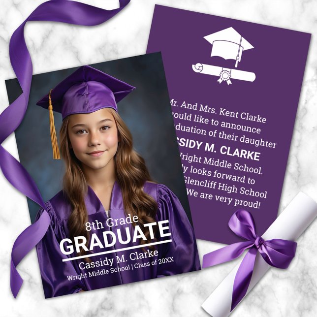 Minimalist Photo 8th Grade Graduation Announcement (Creator Uploaded)