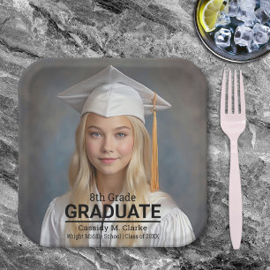 Minimalist Photo 8th Grade Graduation Paper Plate