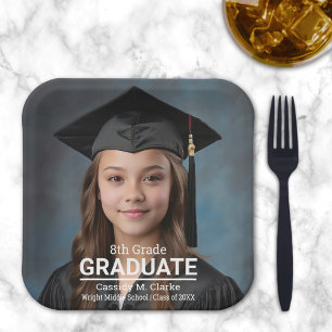 Minimalist Photo 8th Grade Graduation Paper Plate