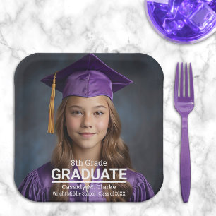 Minimalist Photo 8th Grade Graduation Paper Plate