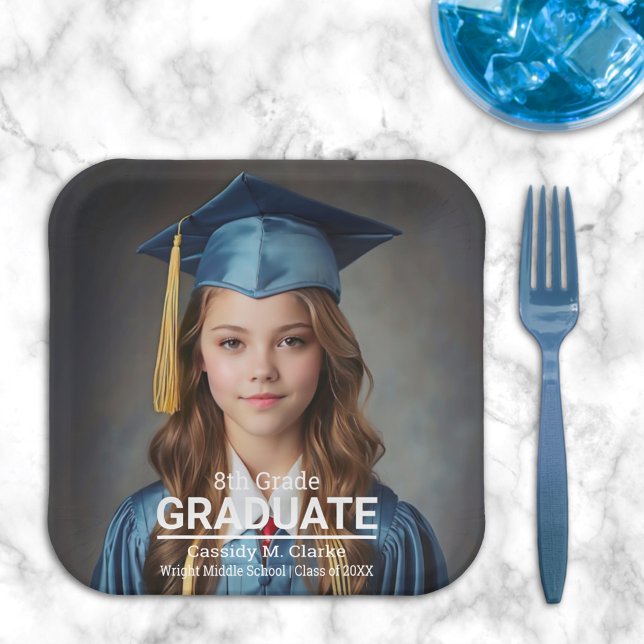 Minimalist Photo 8th Grade Graduation Paper Plate (Creator Uploaded)