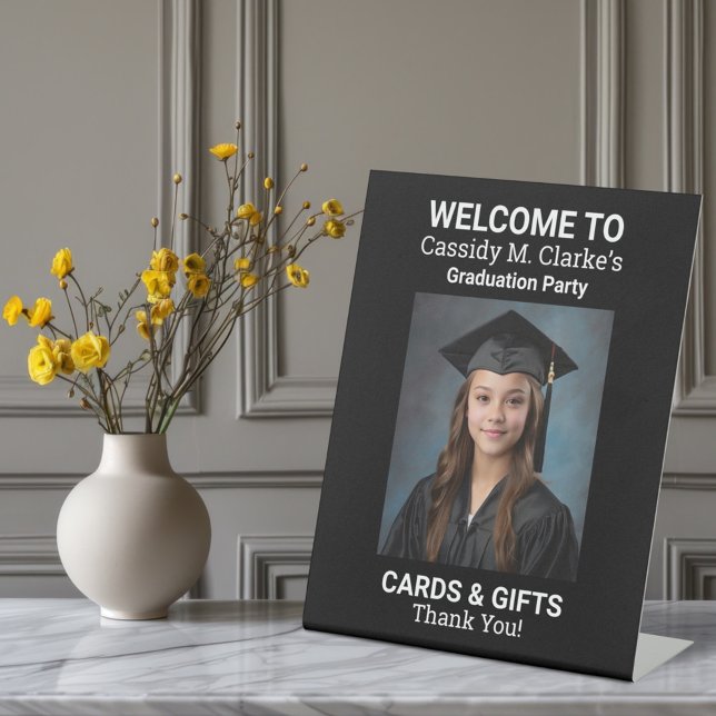 Minimalist Photo 8th Grade Graduation Tabletop Pedestal Sign (Creator Uploaded)