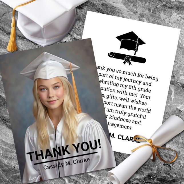 Minimalist Photo 8th Grade Graduation Thank You (Creator Uploaded)
