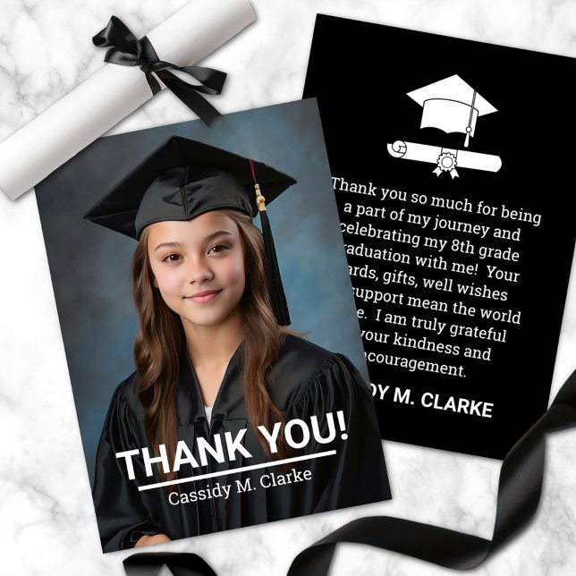 Minimalist Photo 8th Grade Graduation Thank You (Creator Uploaded)