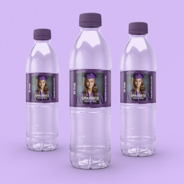 Minimalist Photo 8th Grade Graduation Water Bottle Label (Creator Uploaded)