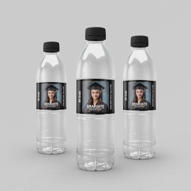 Minimalist Photo 8th Grade Graduation Water Bottle Label (Creator Uploaded)