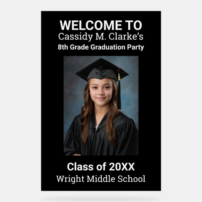 Minimalist Photo 8th Grade Graduation Welcome Sign (Front)