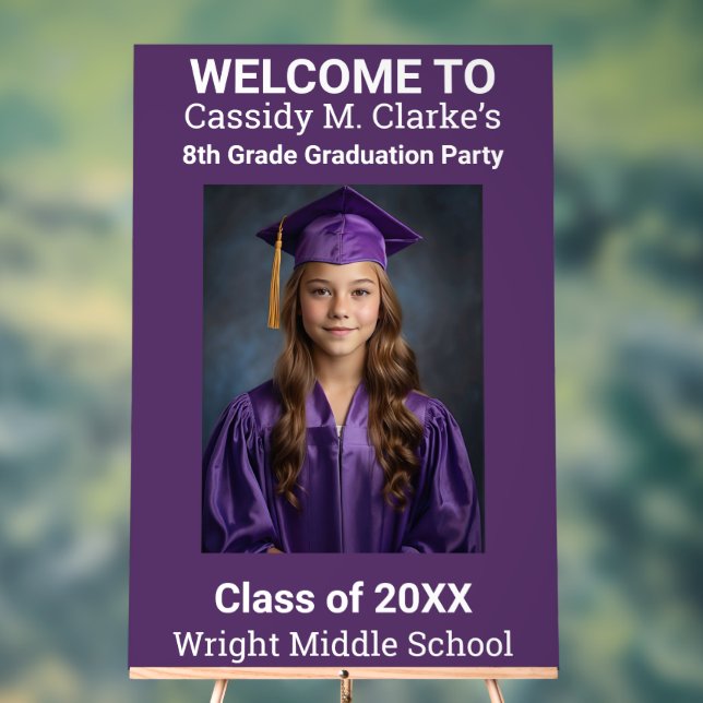 Minimalist Photo 8th Grade Graduation Welcome Sign (Neutral)
