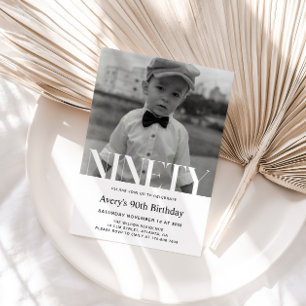 Minimalist Photo 90th Birthday Invitation For Men