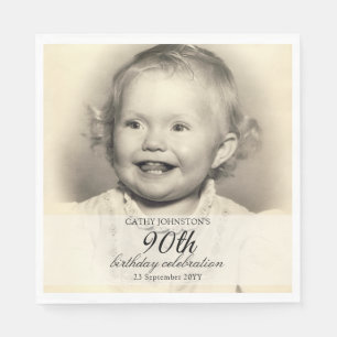 Minimalist Photo 90th Birthday Napkin