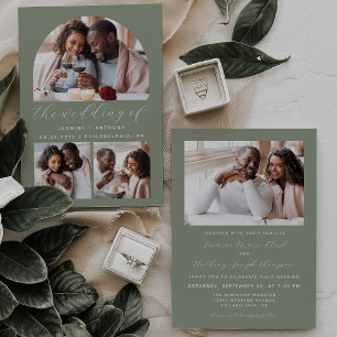 Minimalist Photo Arch Collage Sage Green Wedding Invitation