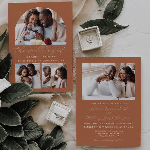 Minimalist Photo Arch Collage Terracotta Wedding Invitation