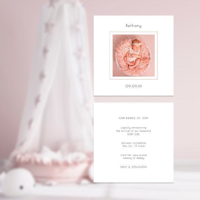 Minimalist Photo Baby Girl Birth Announcement (Creator Uploaded)