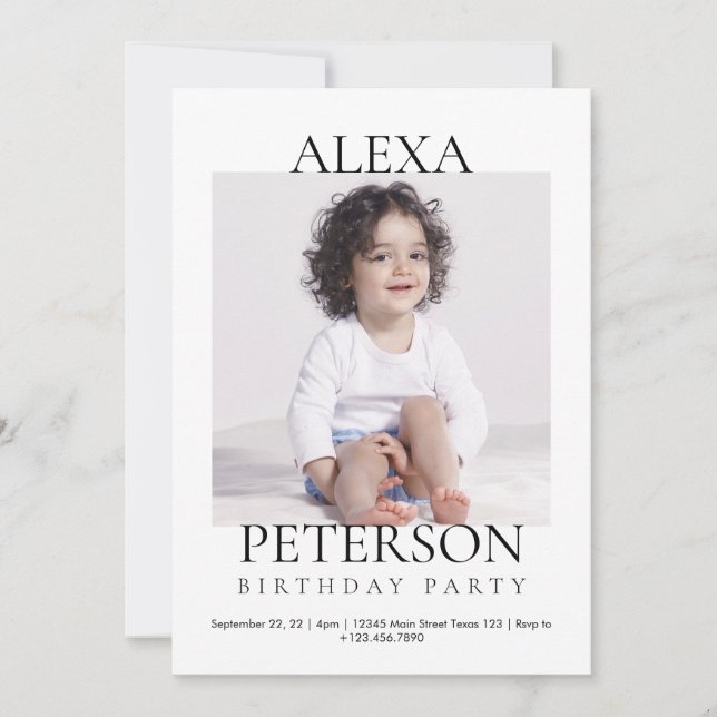 Minimalist photo  birthday  invitation (Front)