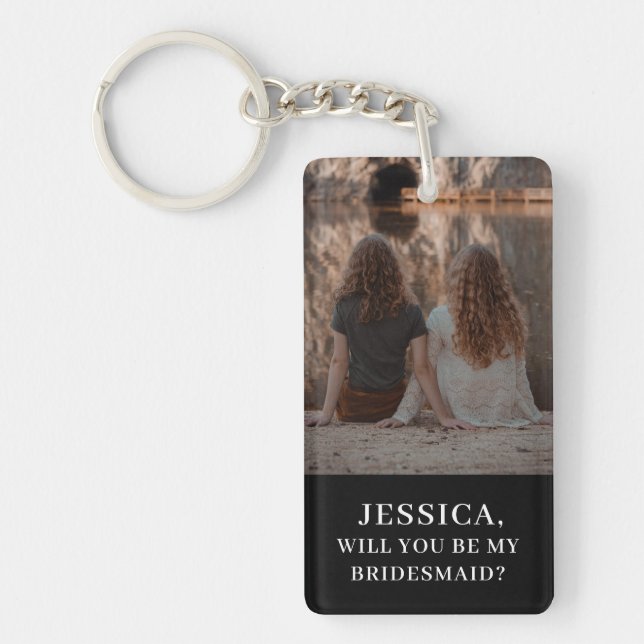 Minimalist Photo Black White Bridesmaid Proposal Key Ring (Front)