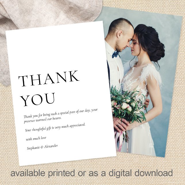 Minimalist Photo Black White Wedding Thank You Card (Creator Uploaded)