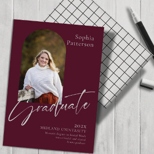 Minimalist Photo Burgundy Grey Announcement