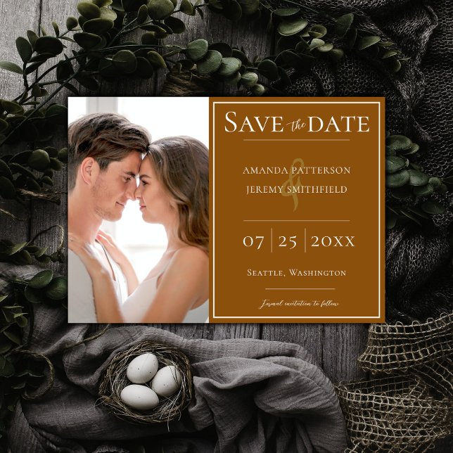 Minimalist Photo | Burnt Orange Save the Date (Burnt Orange Minimalist Photo Save the Date)