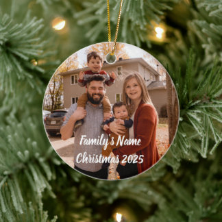 Minimalist Photo Christmas 2025 Personalised Ceramic Tree Decoration