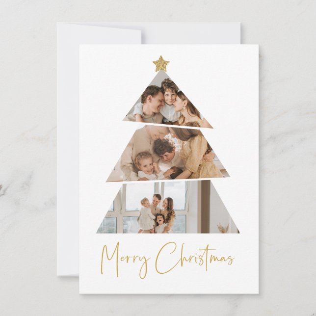 Minimalist Photo Christmas Tree Greetings Card (Front)