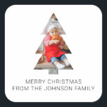 Minimalist Photo Christmas Tree Tag, Cropped Square Sticker<br><div class="desc">This minimalist gift tag template will easily crop your photo into the shape of a Christmas tree. It makes a beautiful, simple silhouette that will stand out from the crowd. It is recommended that you use a photo with the subject centred, and extra space both horizontally and vertically to allow...</div>