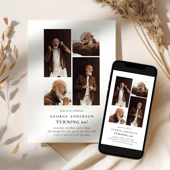 Minimalist Photo Collage 60th Birthday Invitation (Creator Uploaded)