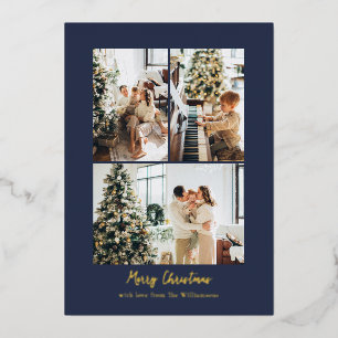 Minimalist Photo Collage Christmas Navy Blue Gold