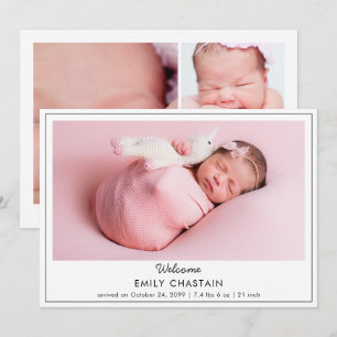 Minimalist Photo Collage Newborn Baby Birth Announcement