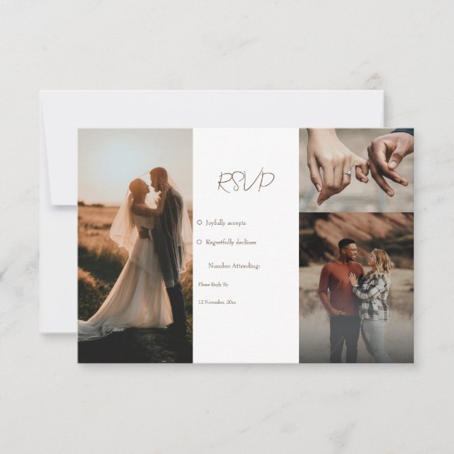 Minimalist photo collage wedding RSVP card (Front)