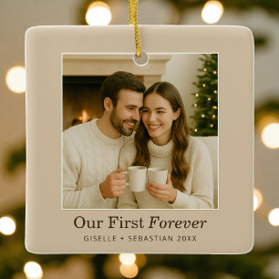 Minimalist Photo Couples Our First Forever Ceramic Ornament