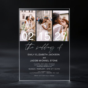 Minimalist Photo Elegant Modern Wedding 3 Photo Acrylic Invitations