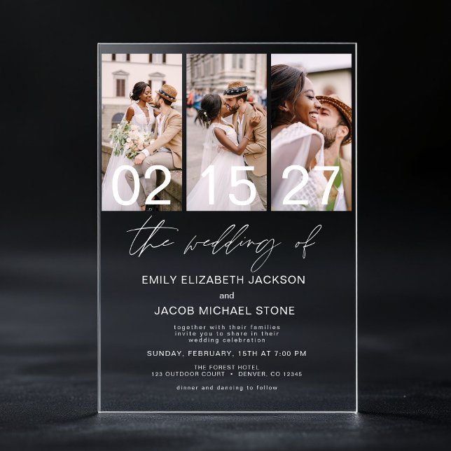 Minimalist Photo Elegant Modern Wedding 3 Photo Acrylic Invitations (Creator Uploaded)