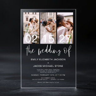 Minimalist Photo Elegant Modern Wedding 3 Photo Acrylic Invitations